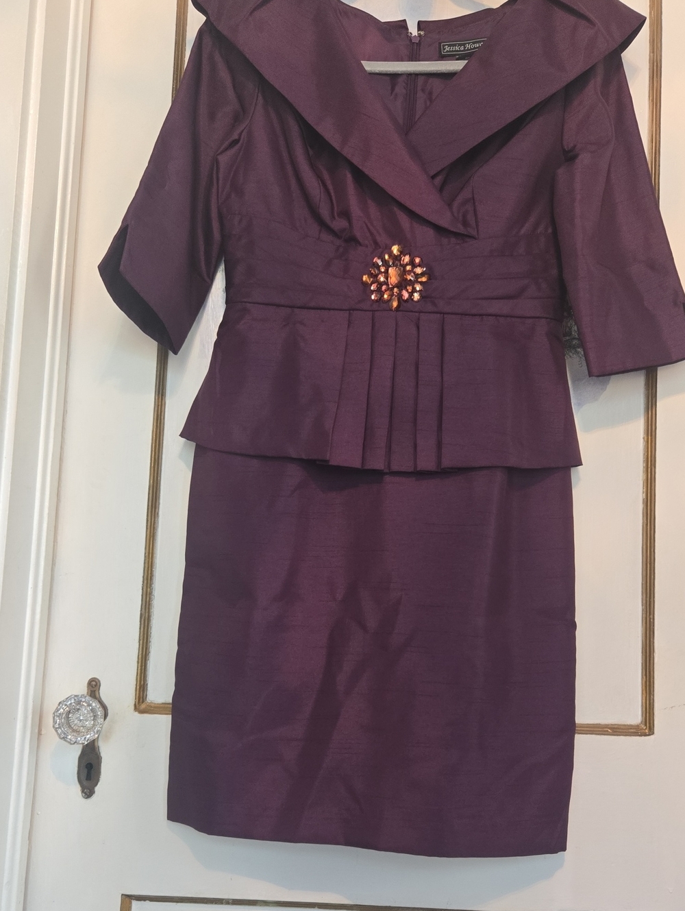 Jessica Howard Deep Plum Peplum Pencil Skirt Dress with Jeweled Accent